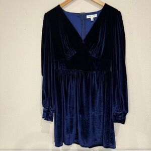 She + Sky Velvet Babydoll Dress Navy Cocktail Winter Mini Women’s Size Small
